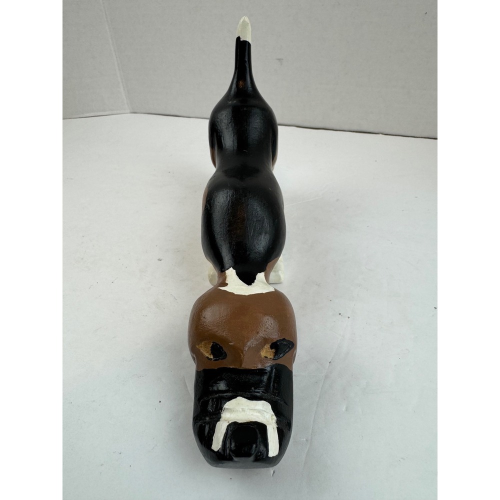 Vintage Hand Carved Wood Basset Hound Beagle Dog Figurine Folk Art Tri-Color 9" - Picture 8 of 9